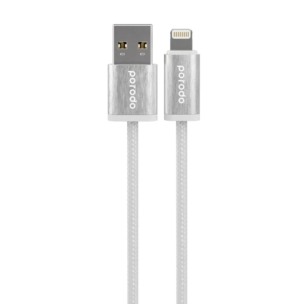 كابل USB A إلى Lightning من Porodo Woven 2.4A بطول 1.2 متر - أبيض