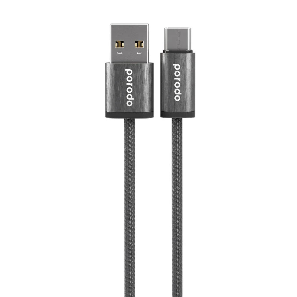 كابل Porodo Woven 3A USB-A إلى Type-C بطول 1.2 متر - أسود