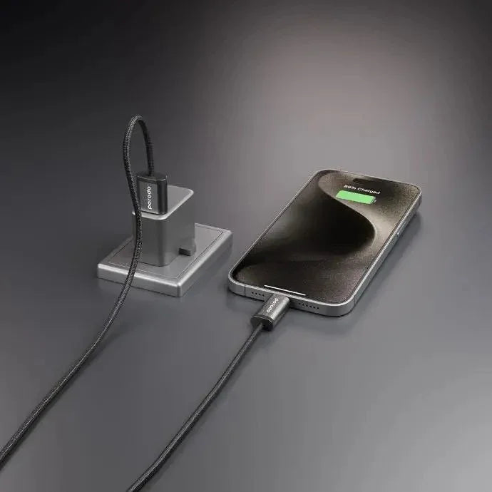 كابل Porodo Woven 3A USB-A إلى Type-C بطول 1.2 متر - أسود