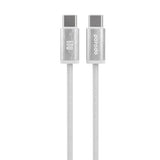 Porodo Woven Braided USB-C To Type-C Cable Data & Fast Charge Aluminum Shell 1.2m/4ft White