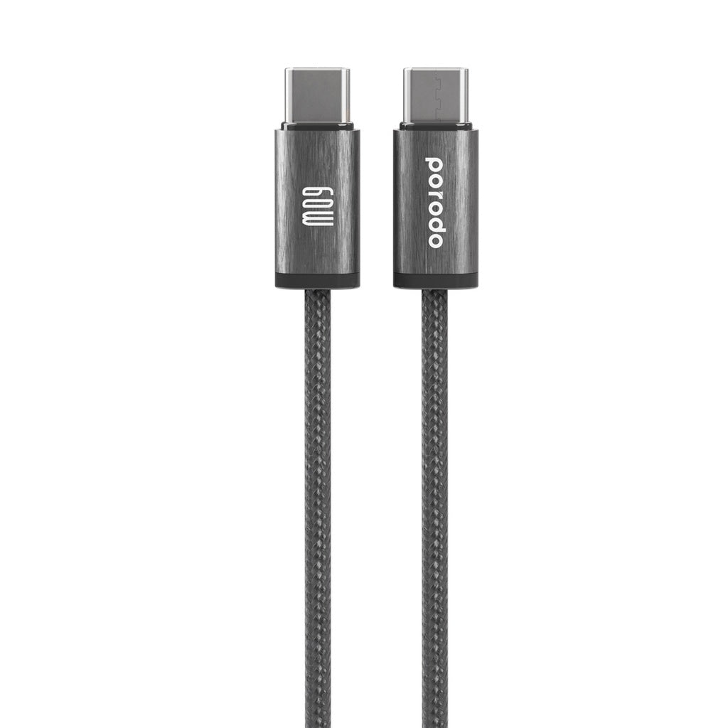 Porodo Woven Braided USB-C To Type-C Cable Data & Fast Charge Aluminum Shell 1.2m/4ft Blue