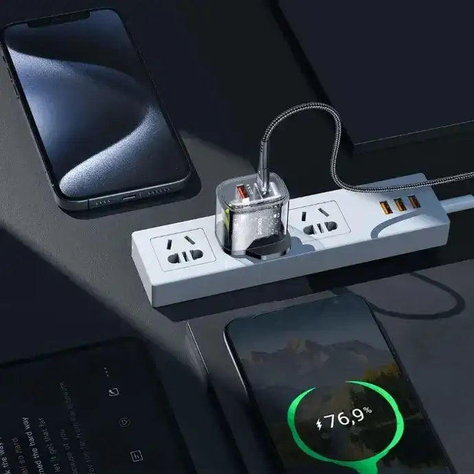 Porodo Dual Output Transparent Charger 2.4A UK with USB-A to USB-C Cable - Black - GulfStore.com