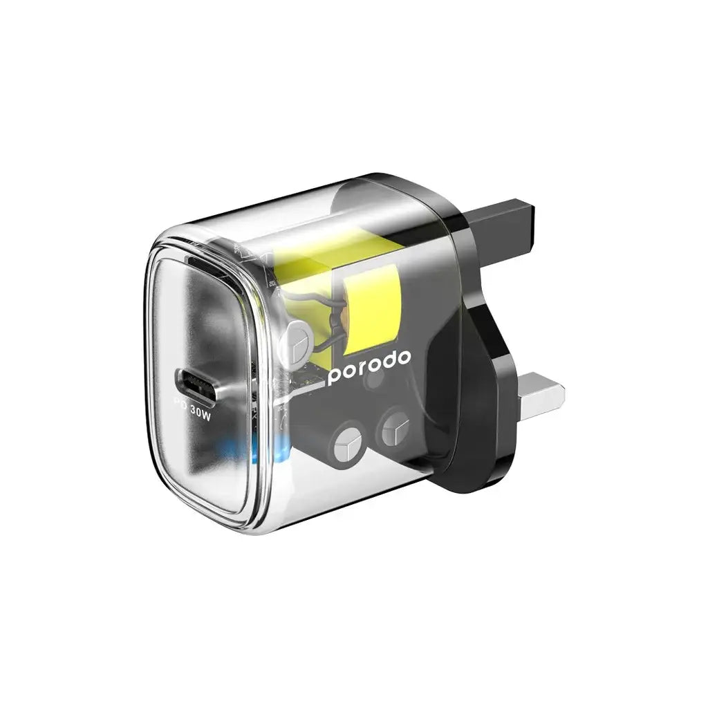 Porodo Transparent Quick Charger PD 30W UK - Black - GulfStore.com