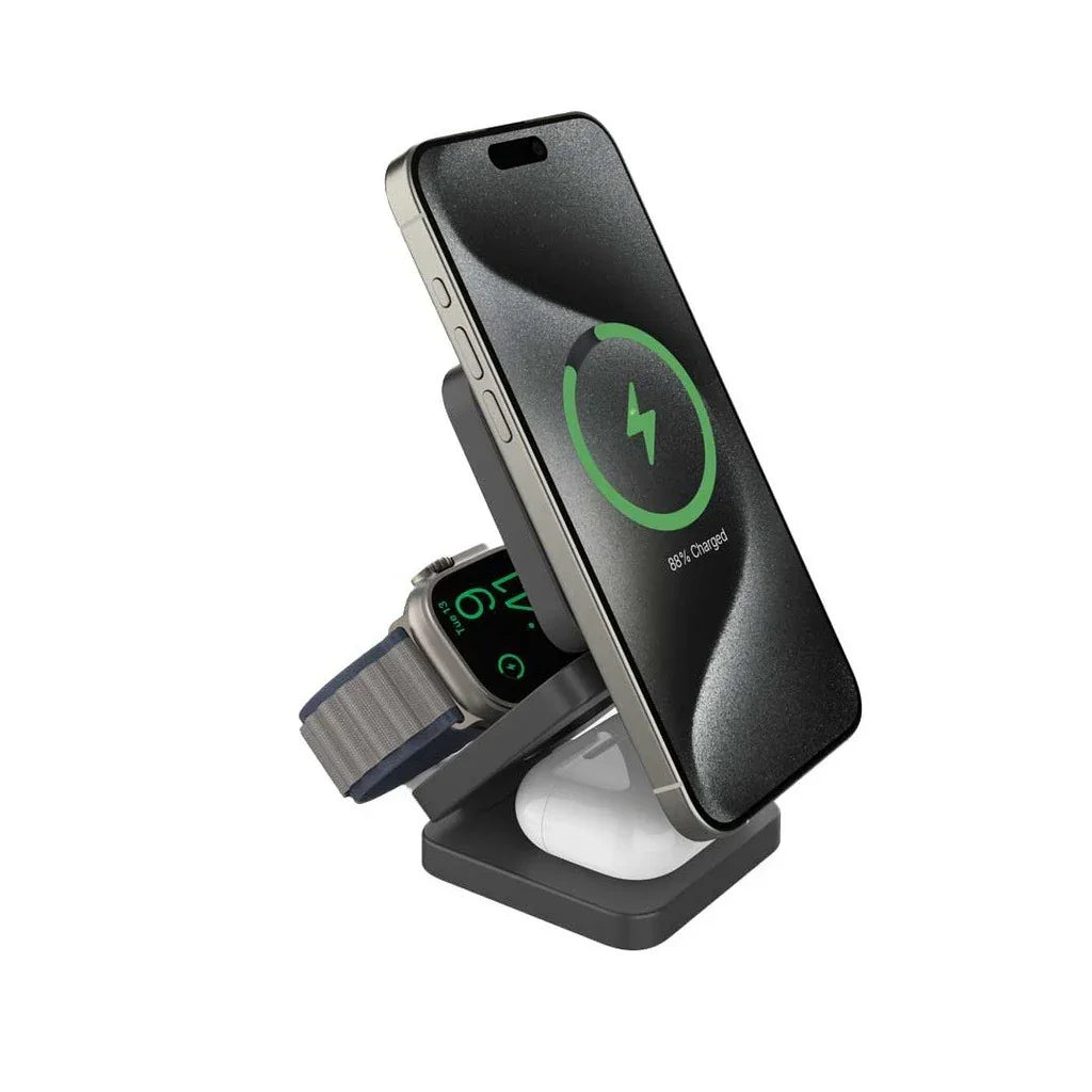 شاحن Porodo Magsafe اللاسلكي السريع القابل للطي 3 في 1 بقوة 15 وات