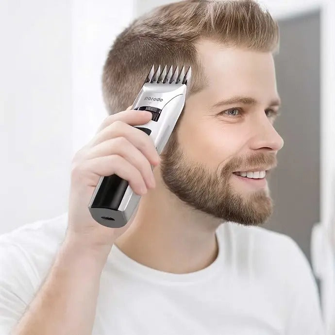 Porodo LifeStyle Rechargeable LED display Hair Clipper With Two Cutting Modes 1200mAh Grey