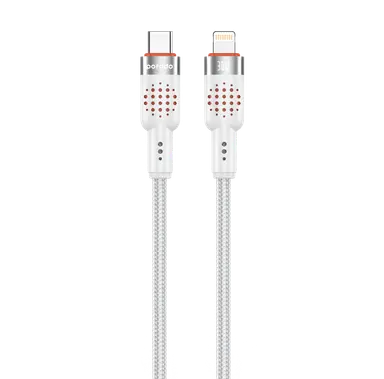 PD-CBL0010-WH | Porodo USB-C to Lightning Aluminum Braided Cable | White