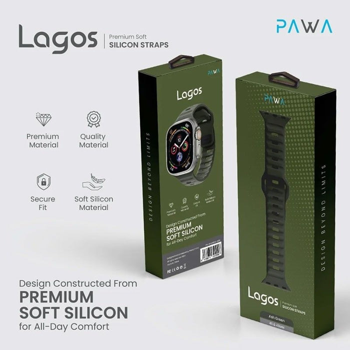 PW-WLLS49IW-AGN | PAWA Lagos Premium Soft Silicon Strap 45/49Mm | Ash Green