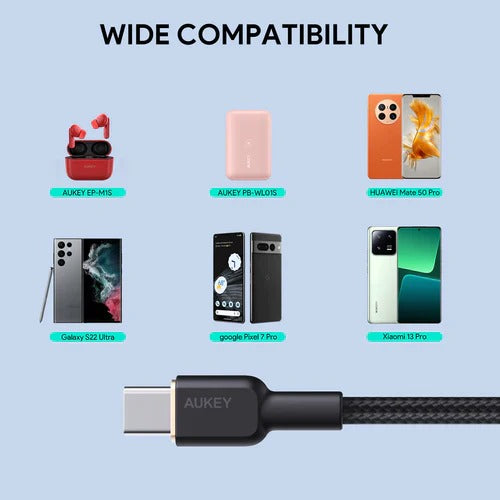 Aukey Braided Nylon USB 2.0 to USB C Cable (0.9m) - Black