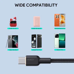 Aukey Braided Nylon USB 2.0 to USB C Cable (0.9m) - Black - GulfStore.com