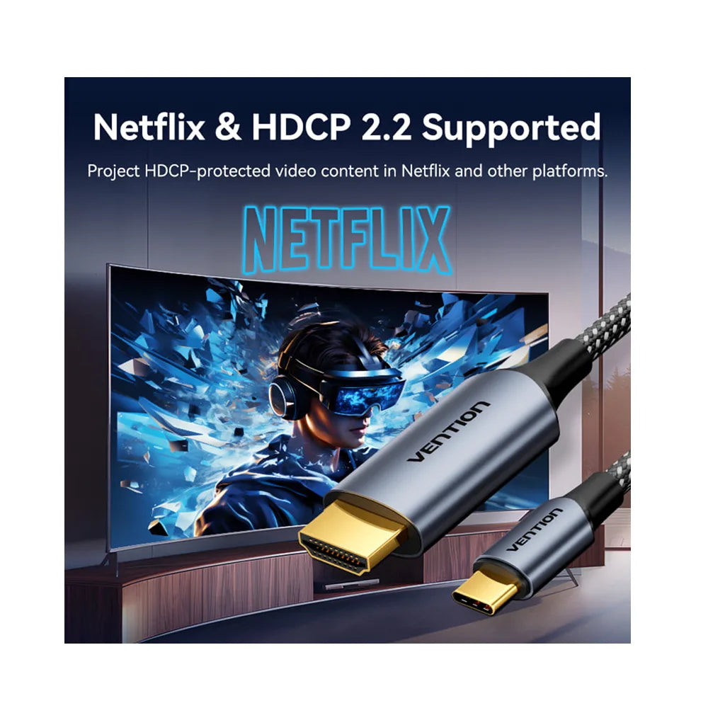 CRHHAC | Vention Cotton Braided USB-C to HDMI-A 4K HD Cable 1.8M Aluminum Alloy Type