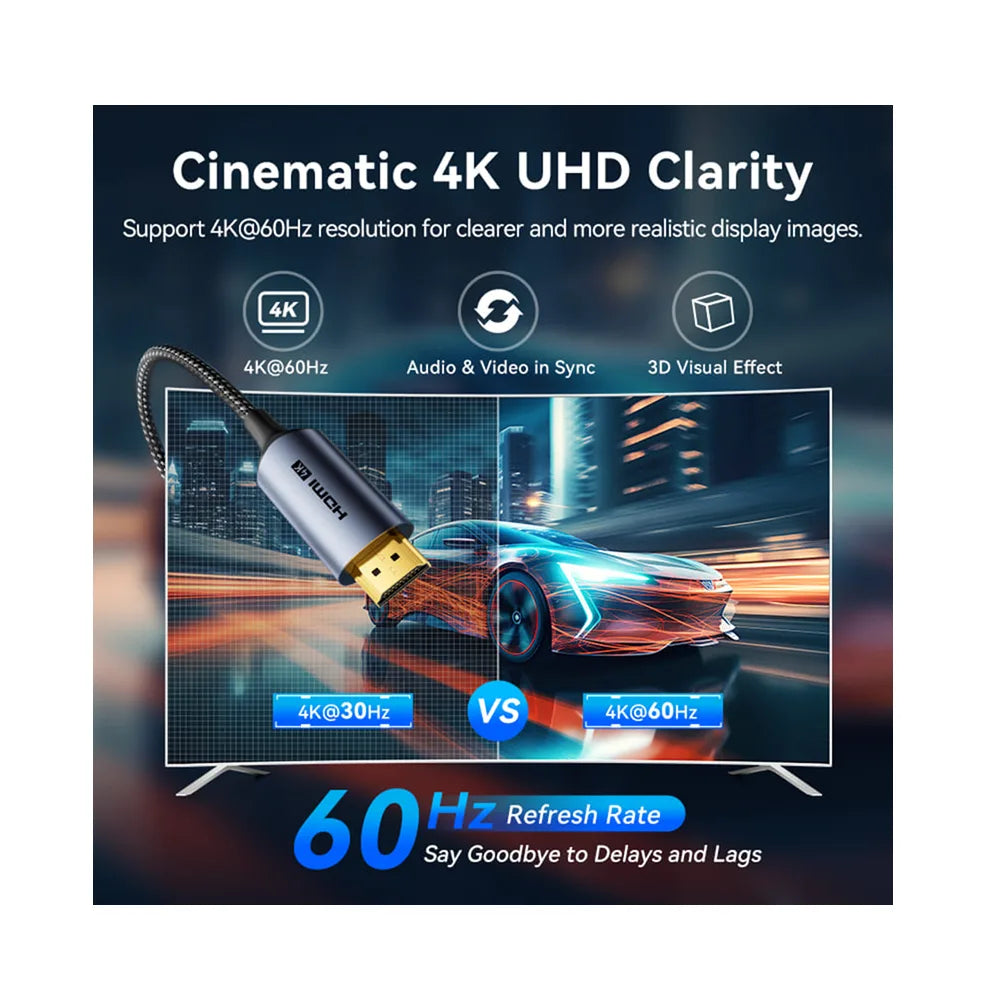 CRHHAC | Vention Cotton Braided USB-C to HDMI-A 4K HD Cable 1.8M Aluminum Alloy Type