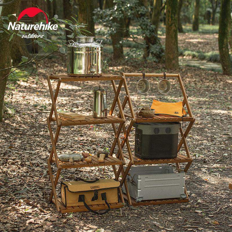 Naturehike Outdoor multi-layer shelf Three-layer Shelf - Wood grain - GulfStore.com