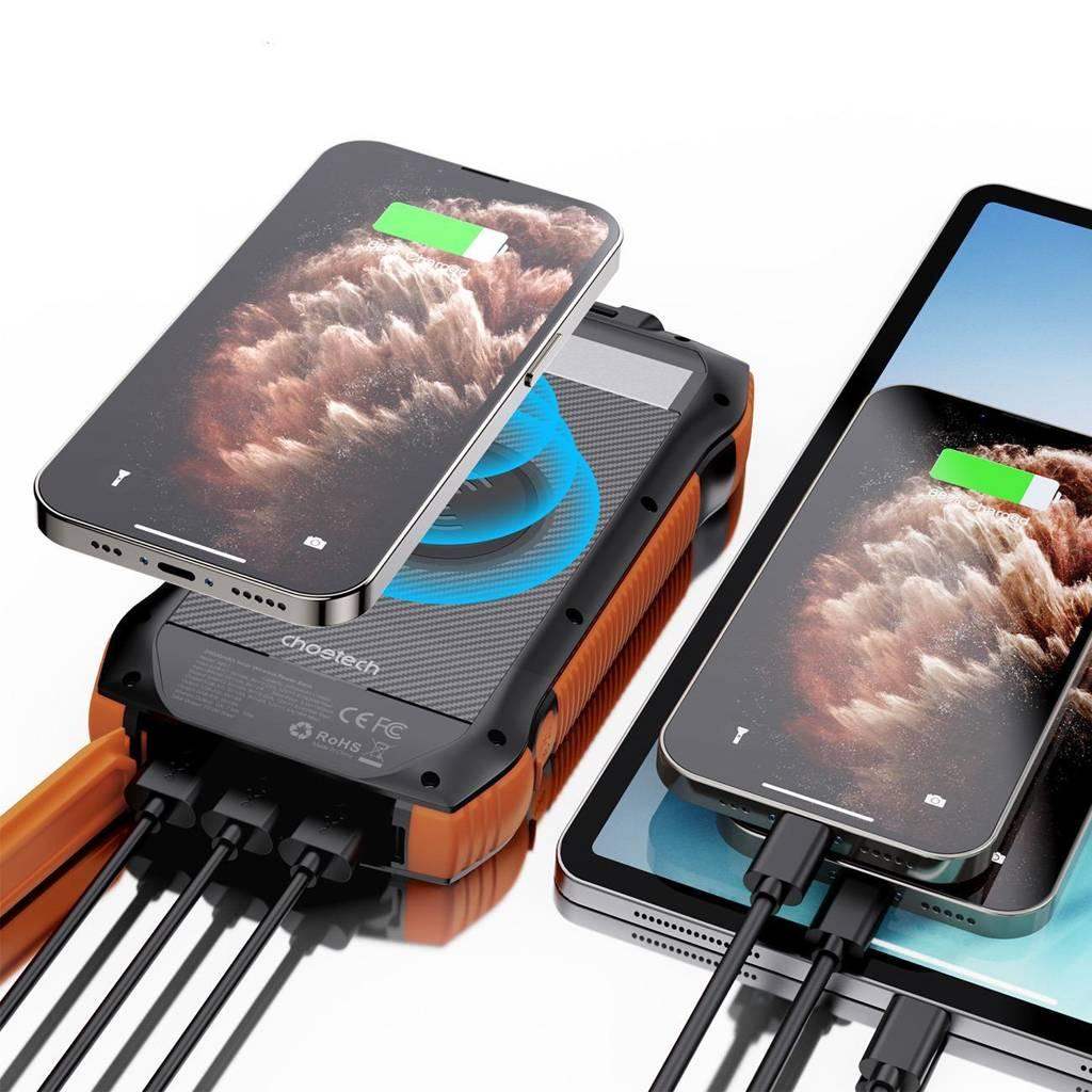 Choetech solar power bank with inductive charging 20000mAh PD 20W / QC 18W / Qi 10W orange (B657) - GulfStore.com