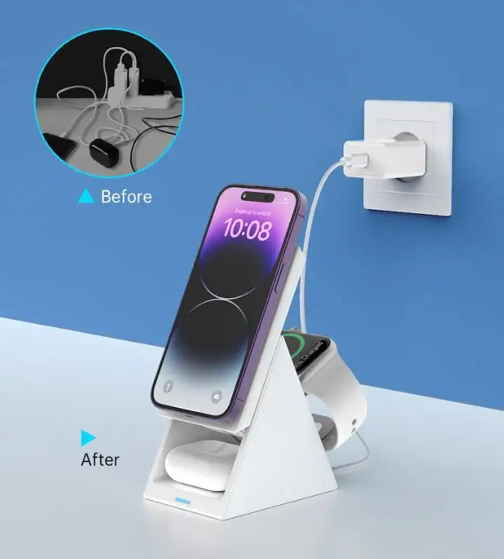 Choetech 3 in 1 wireless charging - White T600-F - GulfStore.com