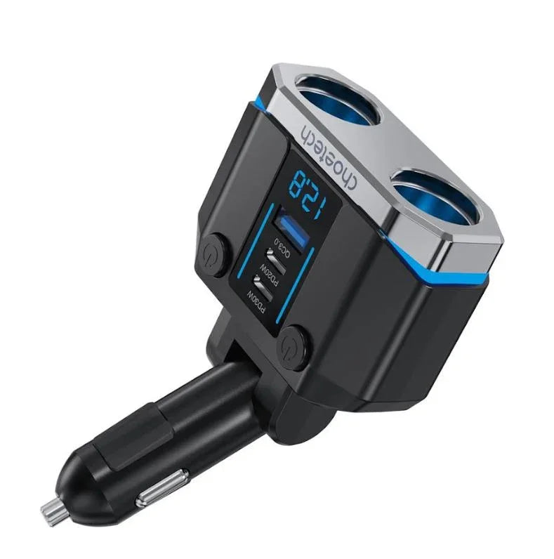 موزع ولاعة سجائر Choetech 2 مقبس 2C+1A أسود TC0020