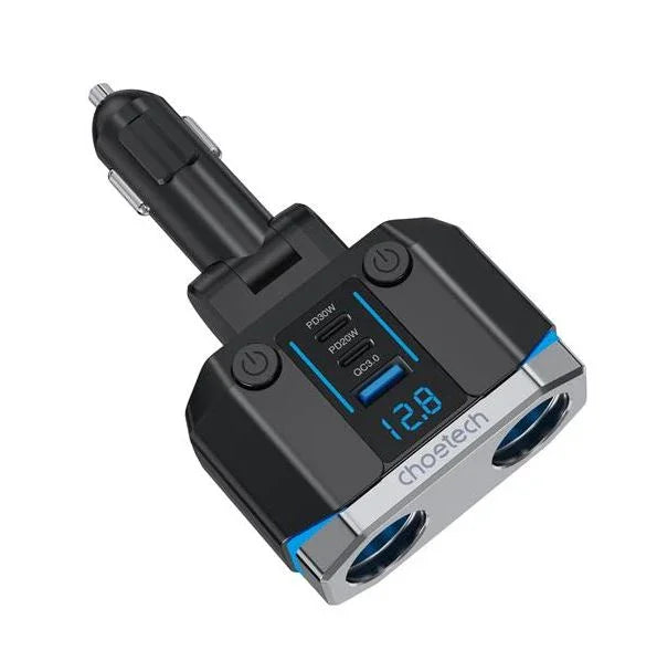 موزع ولاعة سجائر Choetech 2 مقبس 2C+1A أسود TC0020