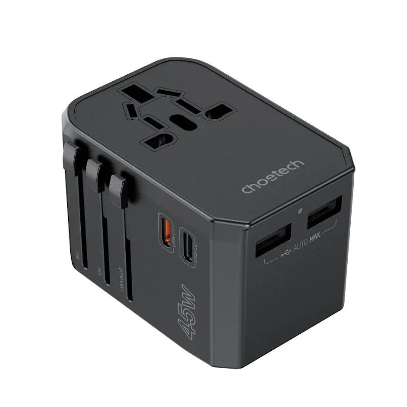 شاحن حائط للسفر Chotech PD45W 2C+2A باللون الأسود PD6045