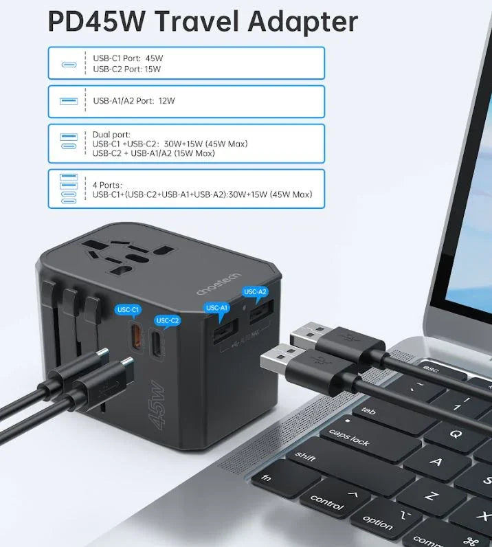 Chotech PD45W 2C+2A Travel Wall Charger black PD6045