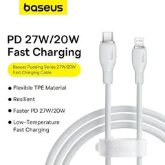 Baseus Pudding Series Fast Charging USB-C to Lightning Cable 1.2M - Stellar White - GulfStore.com
