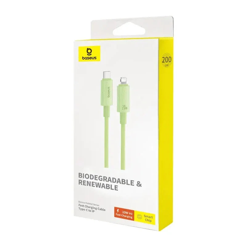 كابل شحن سريع من Baseus Habitat Series USB-C إلى Lightning بطول 2 متر - أخضر طبيعي