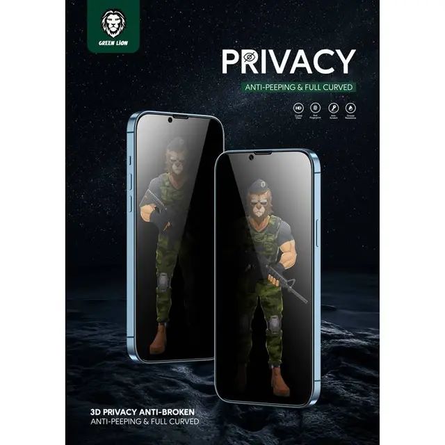 Green 3D Privacy Pro Glass Screen Protector for iPhone 13 / 13 Pro - Black