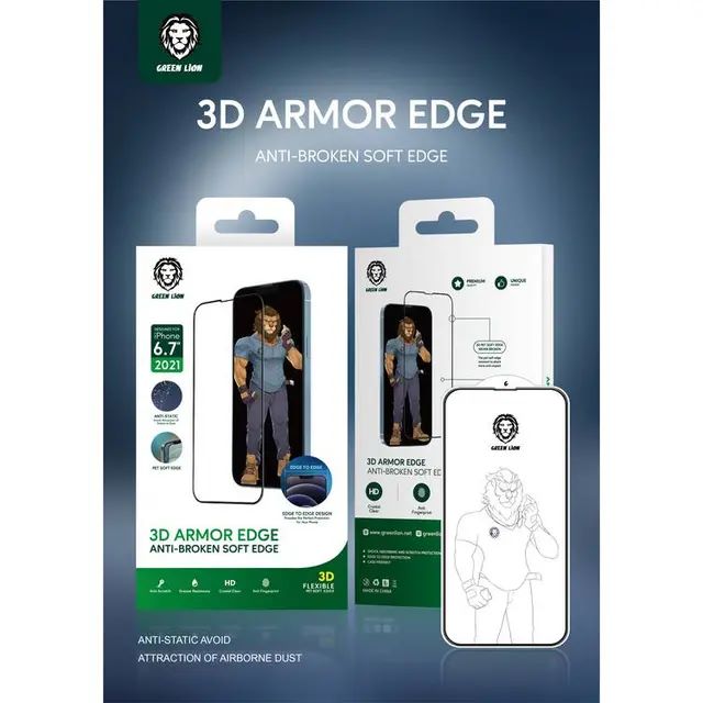 Green 3D Armor Edge Glass Screen Protector for iPhone 13 / 13 Pro - Clear
