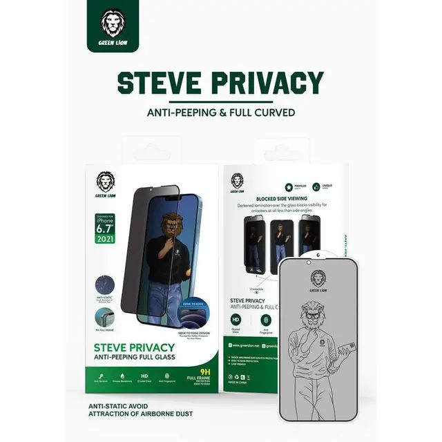 Green 9H Steve Privacy Full Glass Screen Protector for iPhone 13 Pro Max - Black