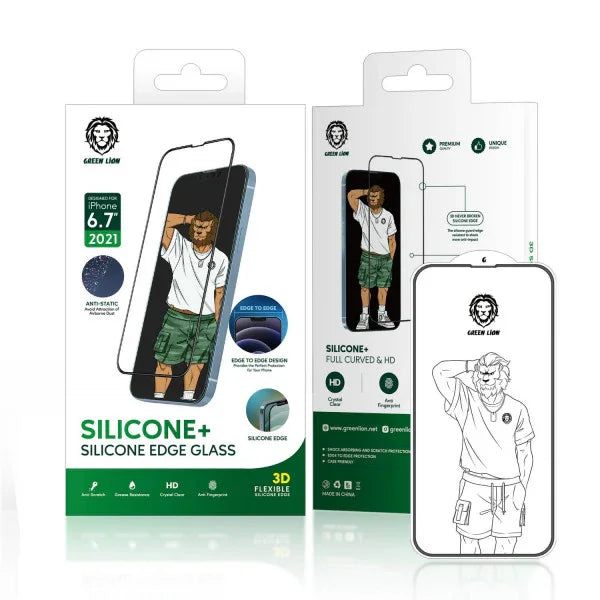جرين - واقي شاشة زجاجي 3D Silicone+ لهاتف ايفون 13 برو ماكس 6.7  - شفاف