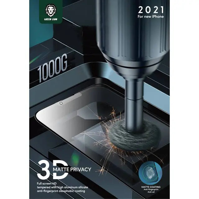 Green 3D Matte Privacy Glass Screen Protector for iPhone 13 Pro - Black