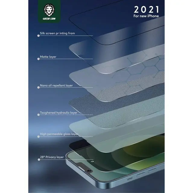 Green 3D Matte Privacy Glass Screen Protector for iPhone 13 Pro - Black
