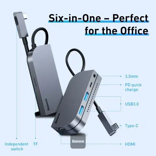Baseus Bend Angle No.7 Multifunctional Type-C HUB Converter Upgrade - Space Gray CAHUB-CWJ0G - GulfStore.com