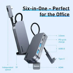 Baseus Bend Angle No.7 Multifunctional Type-C HUB Converter Upgrade - Space Gray CAHUB-CWJ0G - GulfStore.com