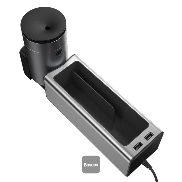 BASEUS | CRCWH-A05S | Deluxe Metal Armrest Console Organizer + Dual Usb Power Supply | Silver