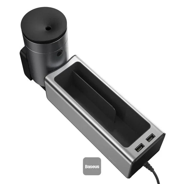 BASEUS | CRCWH-A05S | Deluxe Metal Armrest Console Organizer + Dual Usb Power Supply | Silver