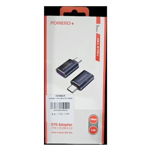 POWERO+ OTG USB-A TO USB-C with 5Gbps Data Transmission - Black