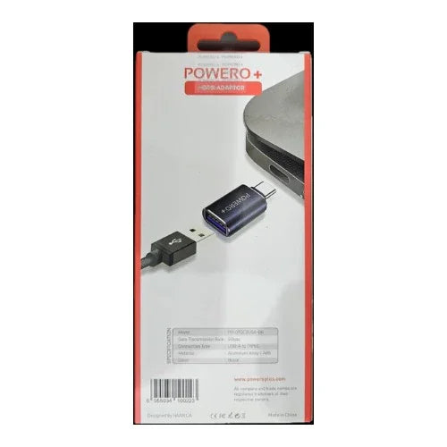 كابل POWERO+ OTG USB-A إلى USB-C مع نقل بيانات بسرعة 5 جيجابت في الثانية - أسود