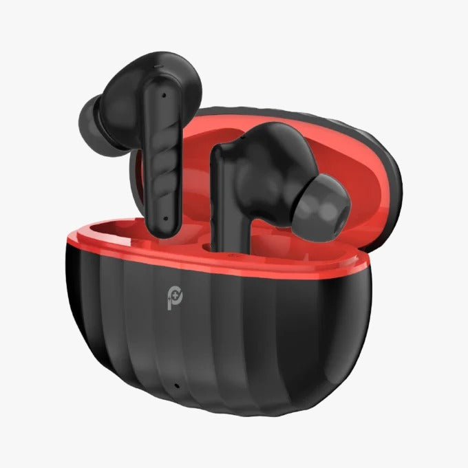 PowerO+ Stripes True Wireless Earbuds - Black & Red