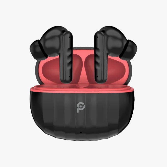 PowerO+ Stripes True Wireless Earbuds - Black & Red