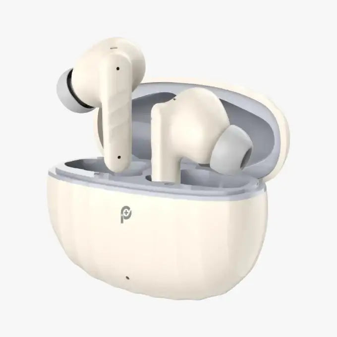 Powero + Stripes True Wireless Earbuds - Beige & Grey - GulfStore.com