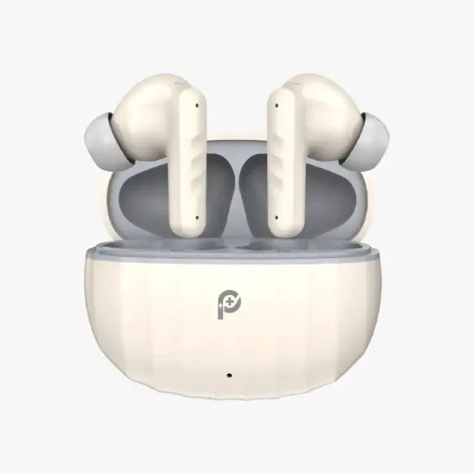Powero + Stripes True Wireless Earbuds - Beige & Grey - GulfStore.com
