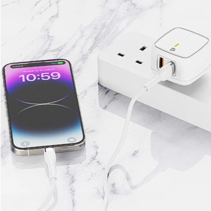 Powero+ British 12W UK Wall Charger with USB A to Type C Cable