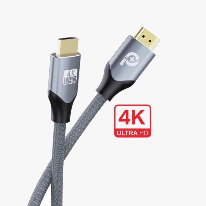 كابل HDMI مضفر 4K من Powero+ Visual بطول 2 متر - رمادي