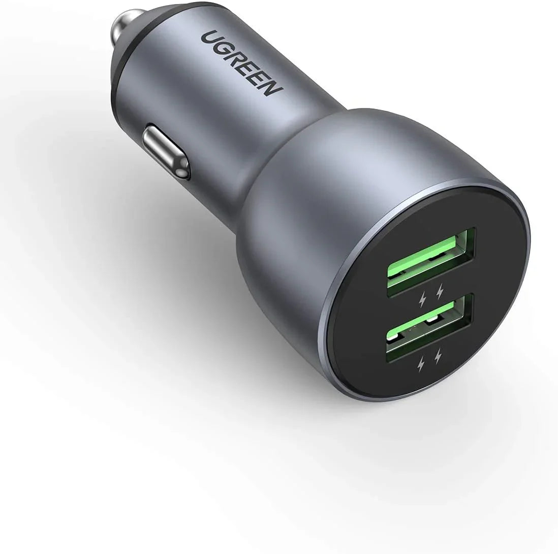 شاحن سيارة UGreen بقوة 36 وات بمنفذين USB وتقنية QC 3.0