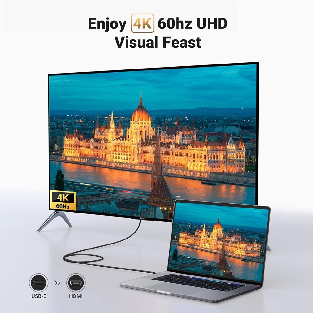 MM142 | UGREEN | كابل USB-C إلى HDMI ذكر إلى ذكر، غلاف ألومنيوم، 1.5 متر (رمادي أسود) | 50570