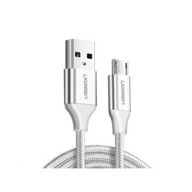 كابل يو جرين USB 2.0 A إلى Micro USB مضفر من الألومنيوم مطلي بالنيكل بطول 2 متر (أبيض)