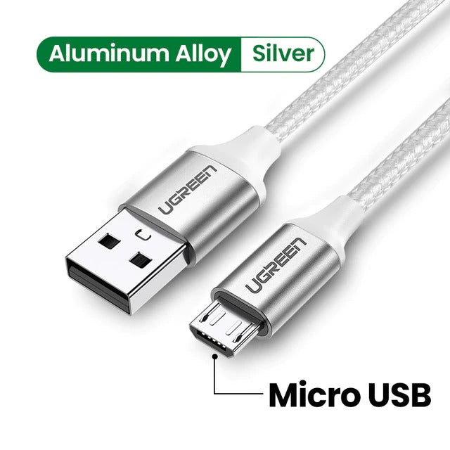 Ugreen USB 2.0 A to Micro USB Cable Nickel Plating Aluminum Braid 2m (White)