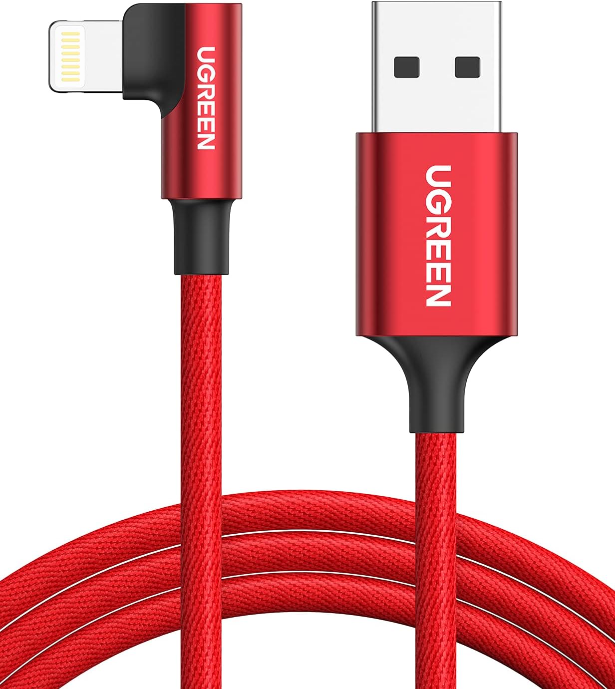UGreen MFi Certification Right Angel Lightning to USB A Cable 1M - Red