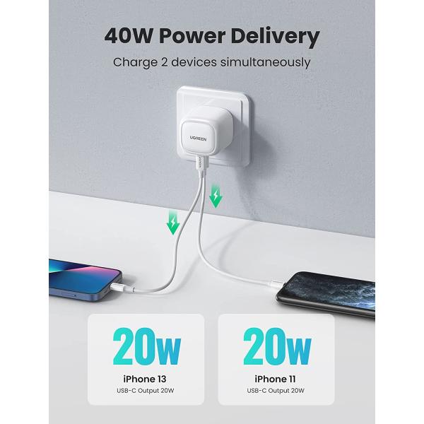 UGreen 65W 2-Port PD Fast Charger - White