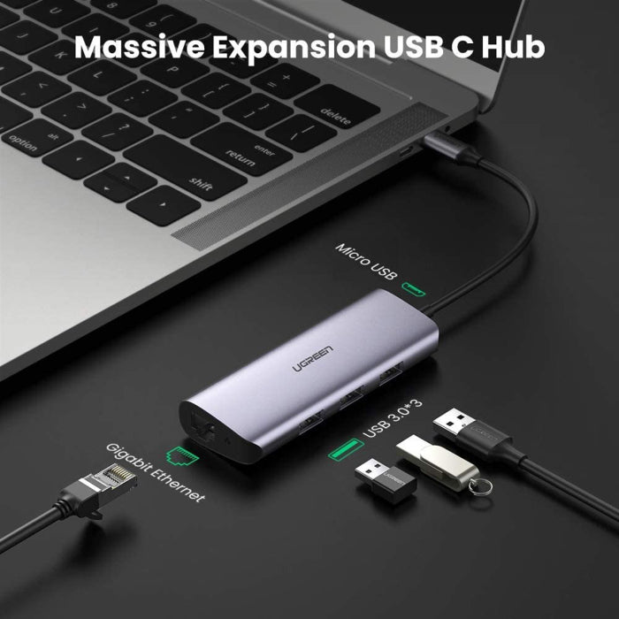 Ugreen Multifunctional Adapter HUB USB Type C - 3 x USB / Ethernet RJ-45 / micro USB grey