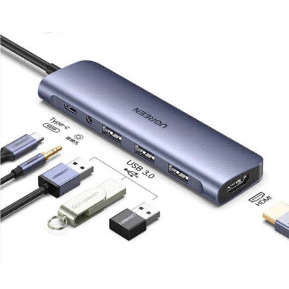 UGreen USB-C 6 in 1 Hub (HDMI + 3 * USB 3.0 + 3.5mm AUX + USB-C PD Port